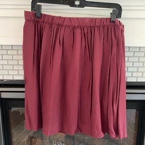 Maroon a-line pull on skirt with elastic waist